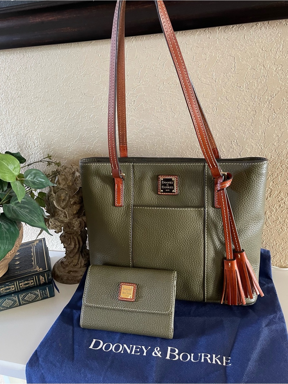 Dooney & Bourke Lexington Olive Pebbled Leather Tote with Matching Wallet